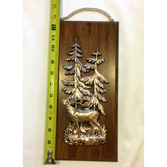 Vintage A & F Copper Tone 3D Set of 2 Wildlife Wall Plaque Deer Elk Canada - Picture 11 of 12